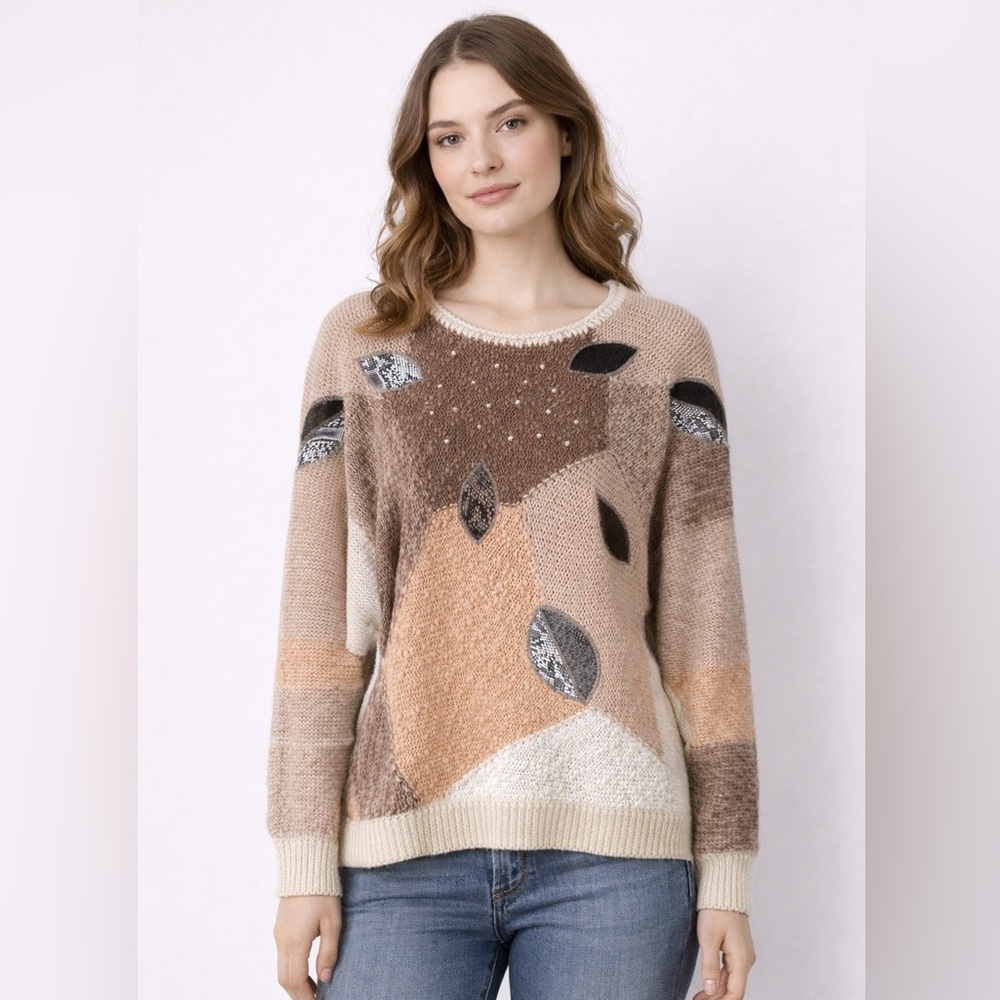 Vintage David Brett Sweater M Abstract Patchwork Knit 90s Textured Artsy Boho
